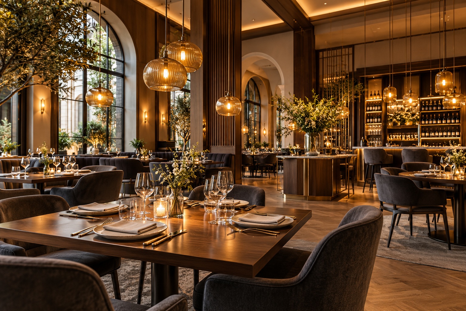 Atmosphärisches Restaurant als KI-Konzeptbild
